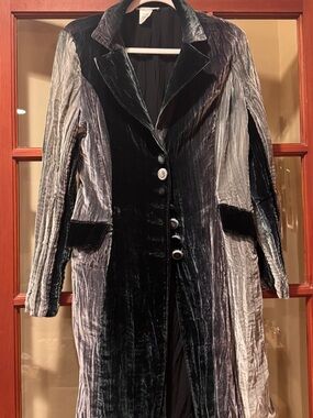 Alberto Makali Velvet Duster Coat L Black Gray Textured Long Jacket